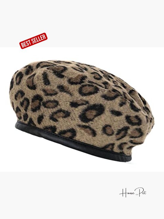 Leopard Print Beret Hat PU Brim Adjustable Artist Caps Felt French Beret main image 4